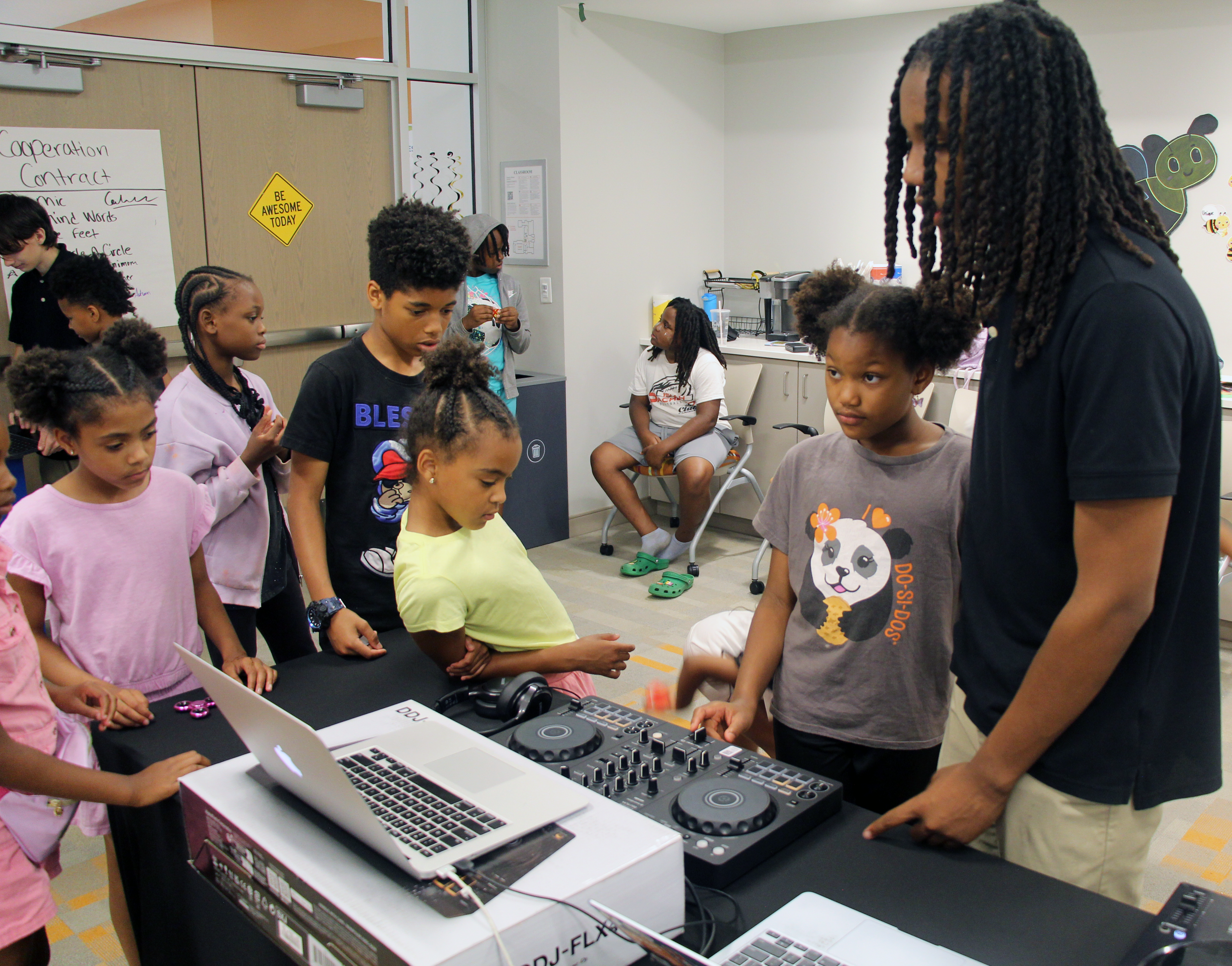 Future of Music students learning at a DJ workshop